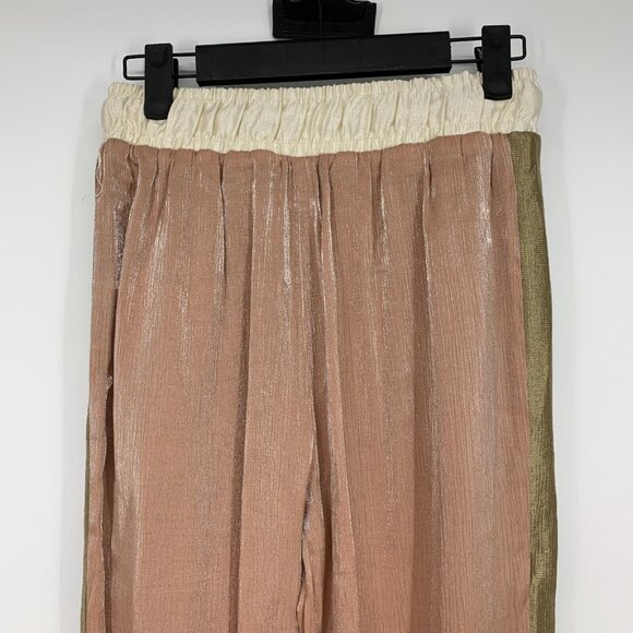 Zara Jogger Pants Pink Satin Metallic Drawstring Pull On Pockets - Picture 8 of 11